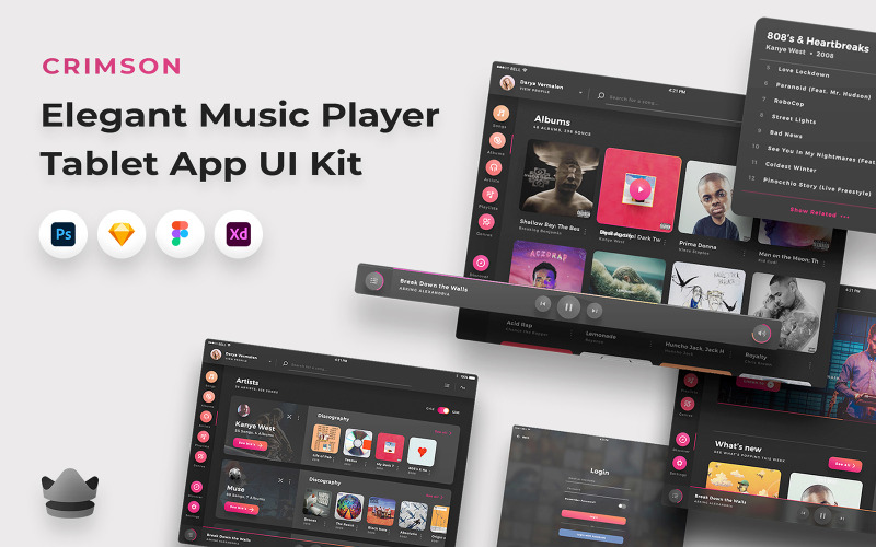 Crimson - Music Player App UI Kit UI Element