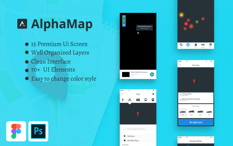 AlphaMap App Design UI Elements | Map