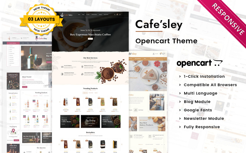 Cafesley - The Mega Cafe OpenCart Theme OpenCart Template