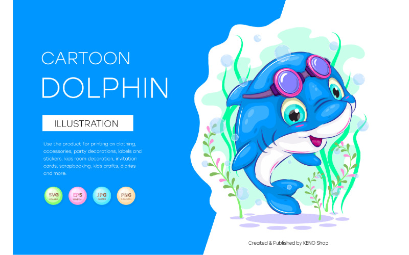 Cute Cartoon Dolphin, Cute Art, Vector Vector Graphic