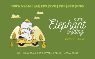 Cute Elephant Riding Illustration Themed