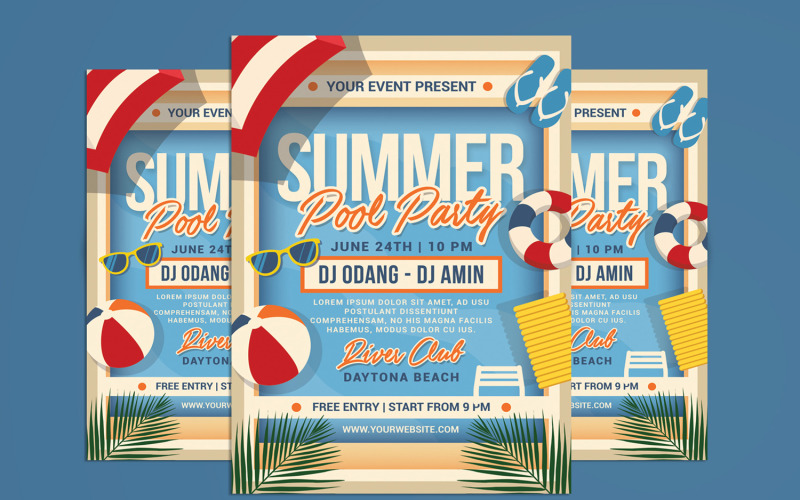 Summer Pool Party Flyer Template Corporate Identity
