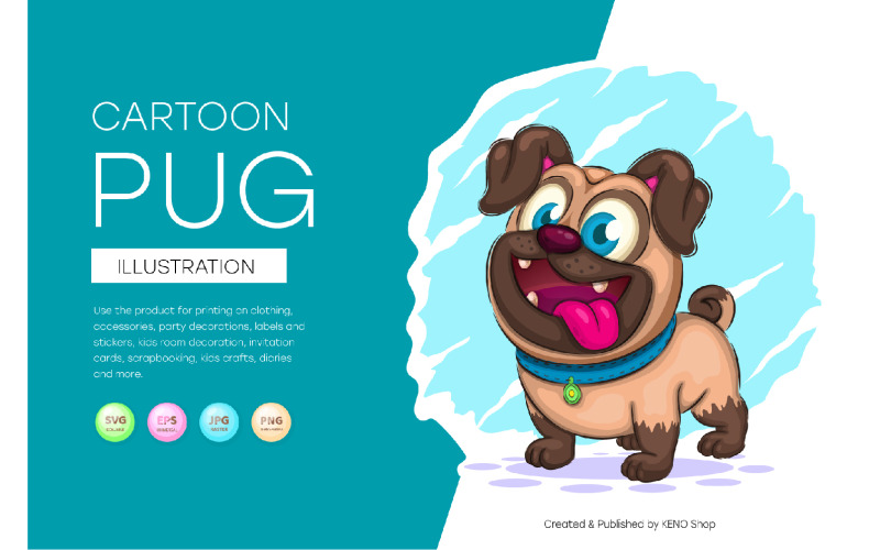Cute Cartoon Pug, Cute Clipart, Animal, Vector Vector Graphic