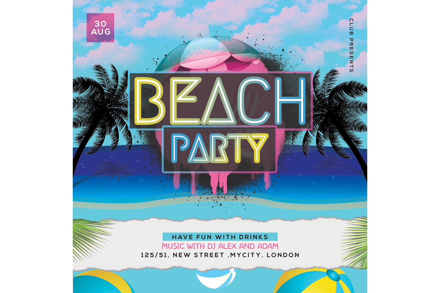 Beach Party-Layered Flyer Template