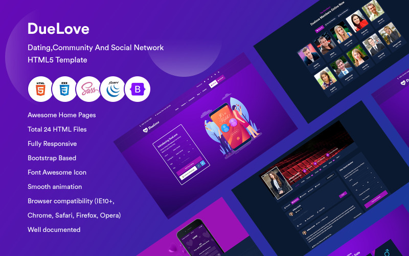 DueLove - Dating And community Social Network Template Website Template