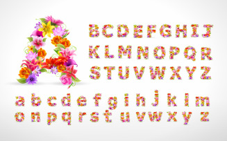 Floral Alphabet and Numbers Elements - Illustration - EPS Vector