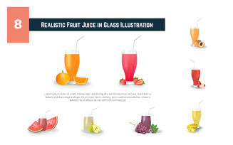 8 Realistic Fruit Juice in Glass Illustration