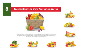 8 Realistic Fruits on White Background Vector Illustration