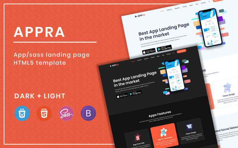 Appra - App landing page html5 template Landing Page Template