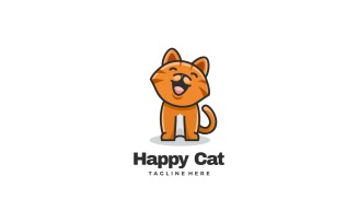 Happy Cat Cartoon Logo Style