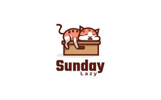Lazy Cat Cartoon Logo Template