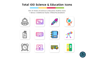 Total 100 Science and Education Icons - 25 Kinds of Icon with 4 Style