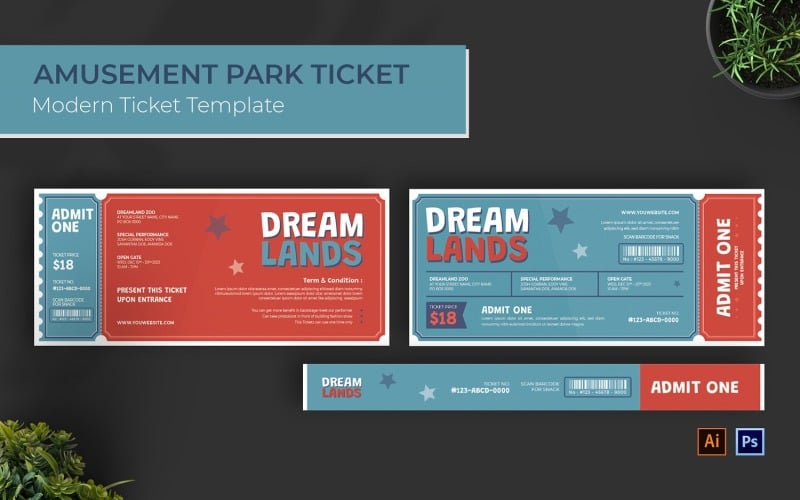 Amusement Park Ticket Print Template Corporate Identity