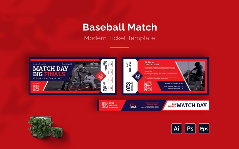 Baseball Match Ticket Print Template Corporate Identity