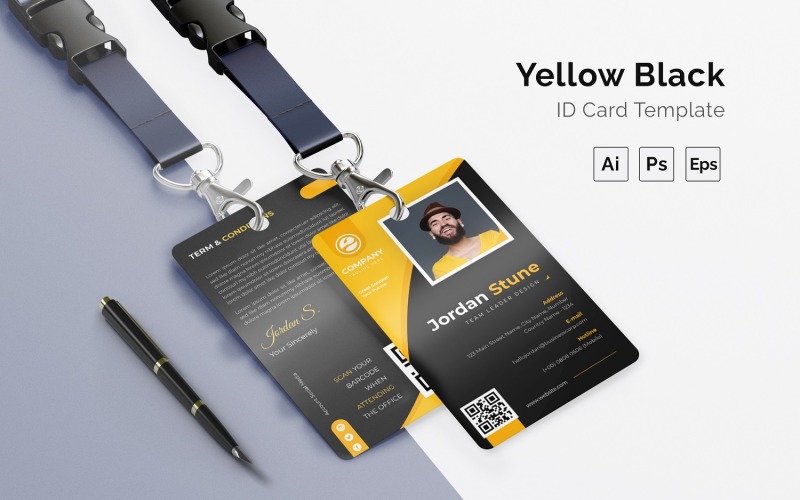 Black Yellow Id Card Print Template Corporate Identity