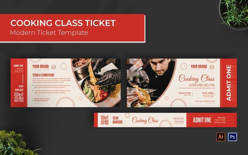 Cooking Class Ticket Print Template Corporate Identity