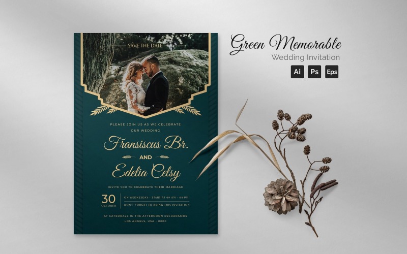 Green Memorable Wedding Invitation Corporate Identity