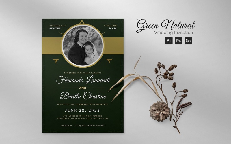 Green Natural Wedding Invitation Corporate Identity