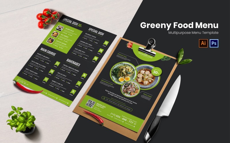 Greeny Restaurant Food Menu Corporate Identity