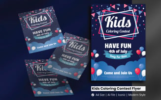 4th of July Kids Coloring Contest Flyer Corporate Identity Template