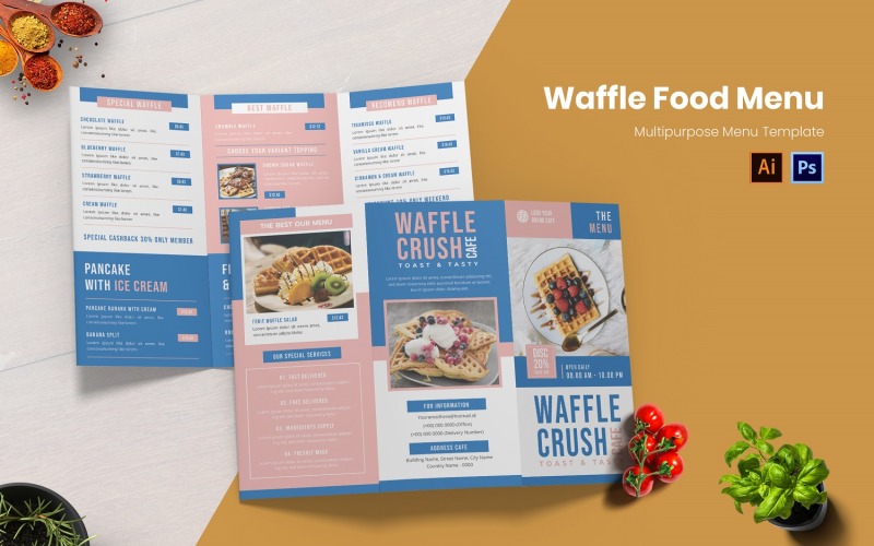 Waffle Crush Food Menu Print Template Corporate Identity