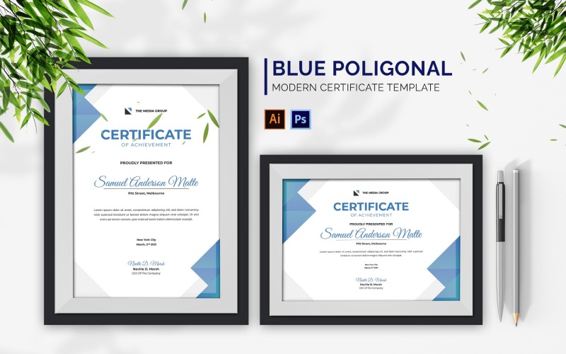 Blue Shades Poligonal Certificate Certificate Template
