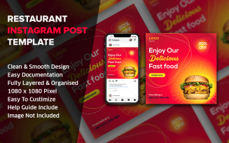 Burger Fast Food Social Media Post Design Template | Instagram