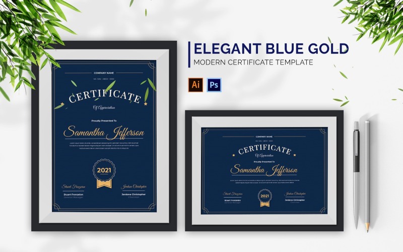 Elegant Blue Gold Certificate Certificate Template
