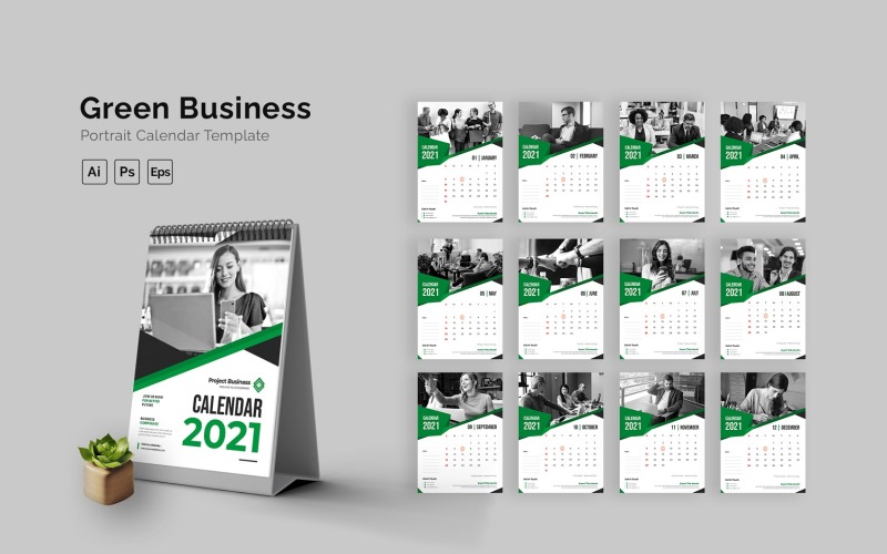 Green Business Calendar Portrait Planner
