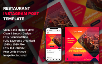 Restaurant Social Media Post Design Template | Instagram