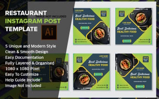 Restaurant Social Media Post Design Template Bundle Pack | Instagram