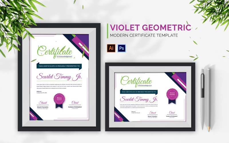 Violet Geometric Certificate Certificate Template