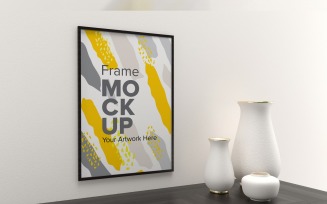 Black Frame with Vases on a white wall Template mockup