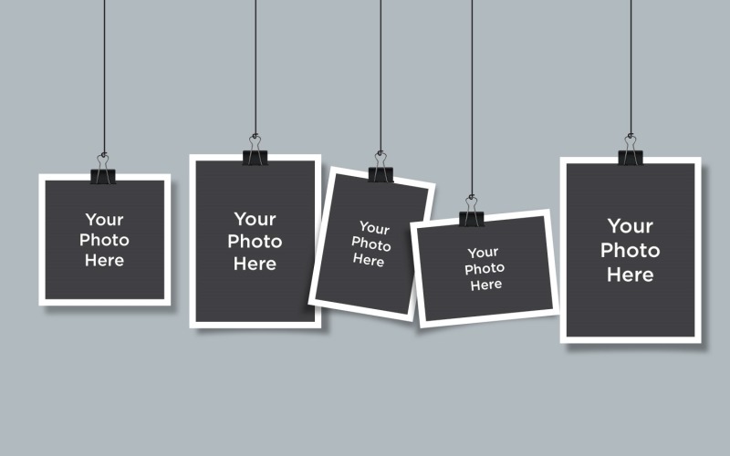 Five Hanging Photo Collage Template Mockup Product Mockup