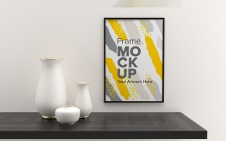 Frame Mockup with Vases on a white wall Template mockup