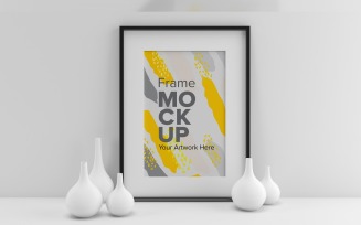 Frame with Vases on a white wall Mockup Template