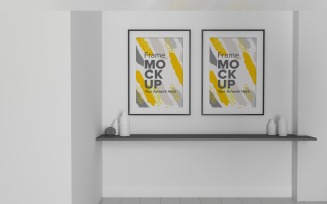 Two frame Mockup with Vases on the Shelf Mockup Template