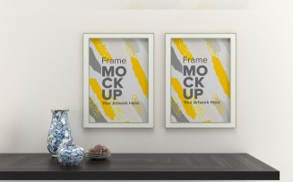 Two frames Mockup with Vases on a white wall mockup Template