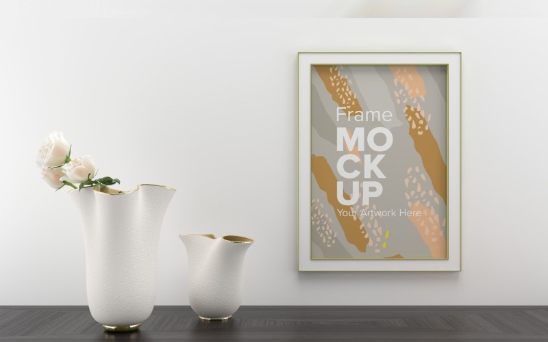Vases frames Mockup on a white wall Mockup Template Product Mockup