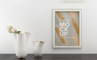 Vases frames Mockup on a white wall Mockup Template