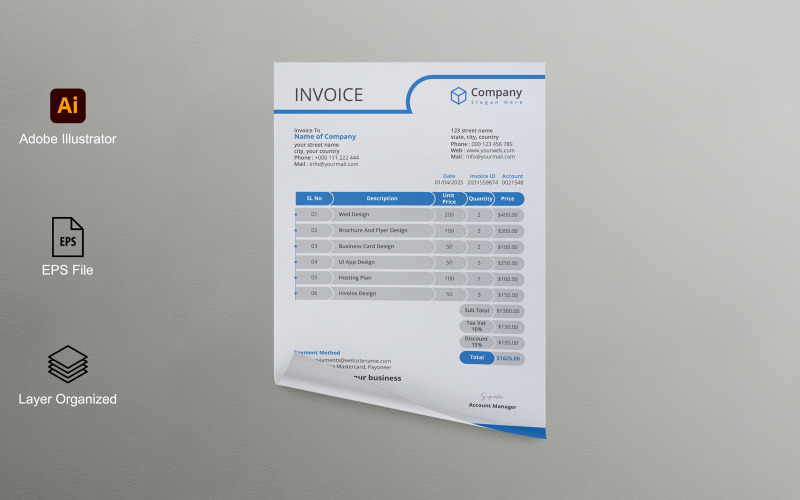 Creative Invoice Design Template Corporate Identity