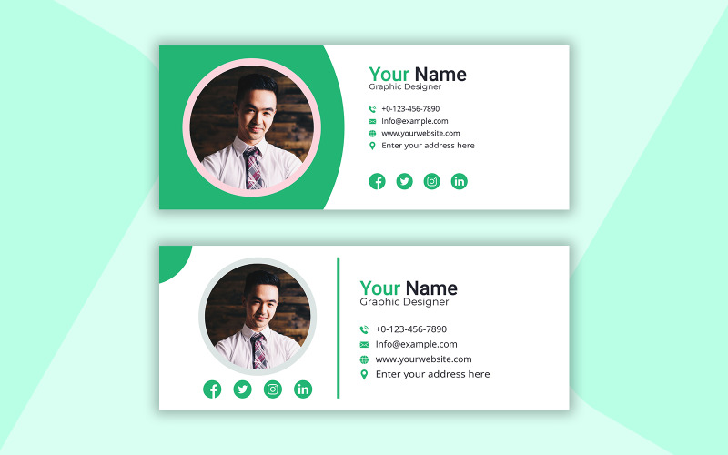 Email Signature Template Simple Design and Vector Design With Green Color Corporate Identity
