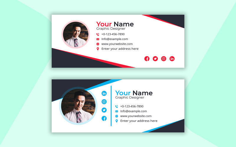 Email Signature Template Simple Design With Red and Blue Color Corporate Identity