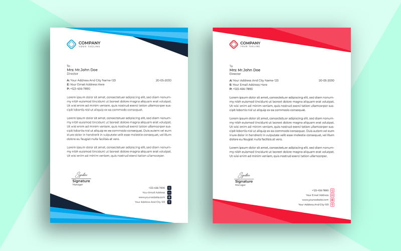 Letterhead Template Design With Red and Blue Color Corporate Identity