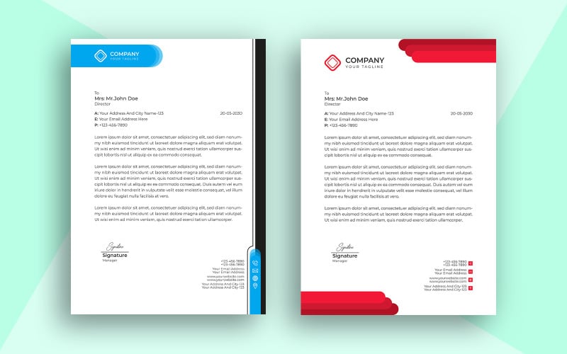 Letterhead Template Simple Design and Vector Design Template With Red and Blue Color Corporate Identity