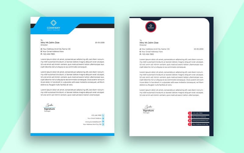Letterhead Template Simple Design and Vector Design With Red and Blue Color Corporate Identity