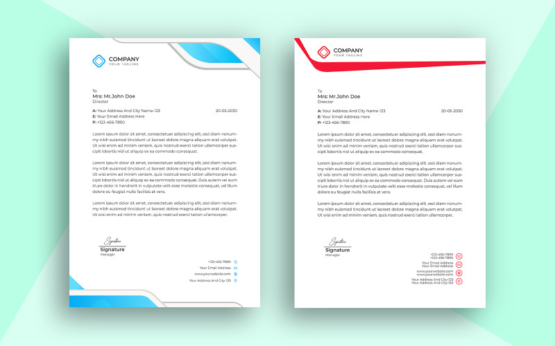 Professional Letterhead Design Corporate Style Template in Red and Blue Corporate Identity
