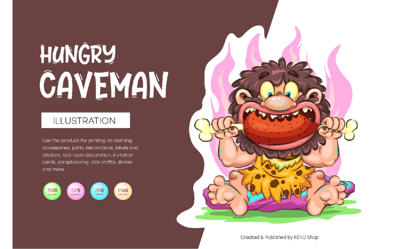 Cartoon Hungry Caveman Vector Vector Graphic