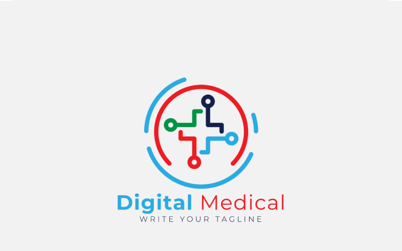 Digital Medical Logo With Cross Concept Logo Template