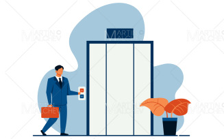 Businessman Going in Elevator Vector Illustration